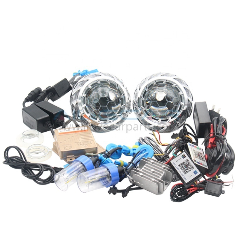 3.0'' H4 Hel la 3R G5 HID Projector Honeycomb Lens With Projector Mask RGBW Chasing Halo Ring Retrofit 55W 5500K Xenon Lamp kits