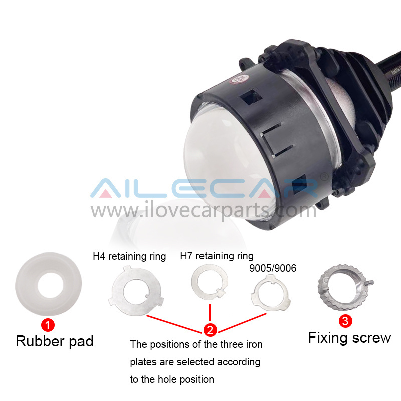 AILECAR 3 inch H7 High Low Beam Car Headlight Projector Lens JXG Universal Detachable Metal Fixer Biled Projector Lens 60W 6000K