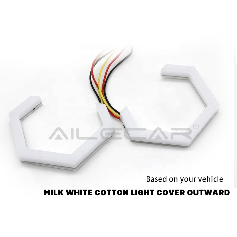 2 PCS Soft Light Cover Hex Shape RGB Chasing LED Angel Eye 70MM /80MM /86MM/ 90MM APP Control LED Angel Lights For Cars