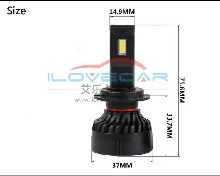 AILECAR F3S 45W H7 LED Headlight Bulb with Fan 3600LM 6500K