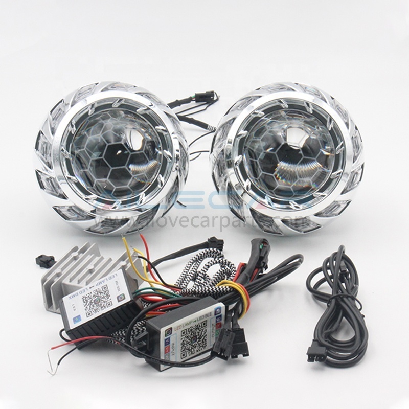 AILECAR 3.0''inch 55W H4 HID Xenon Projector Retrofit Kit With Sprial Projector Shroud RGBW Chasing Angel Eye X With Turn Signal