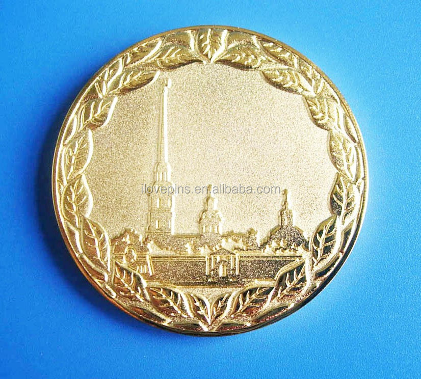 gold plated, sand blasting recessed raised gold metal coins