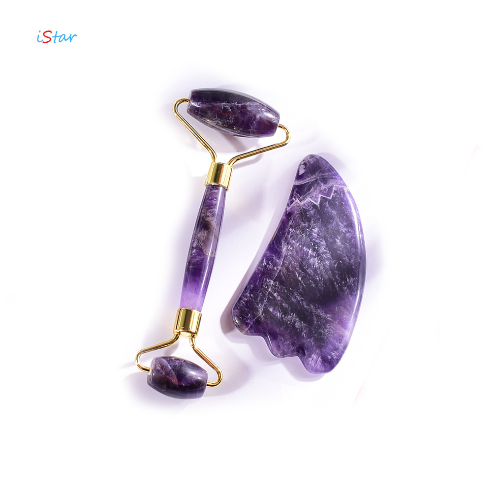 noiseless Face Massage natural stone rose quartz amethyst stones Gua Sha Natural Green jade roller