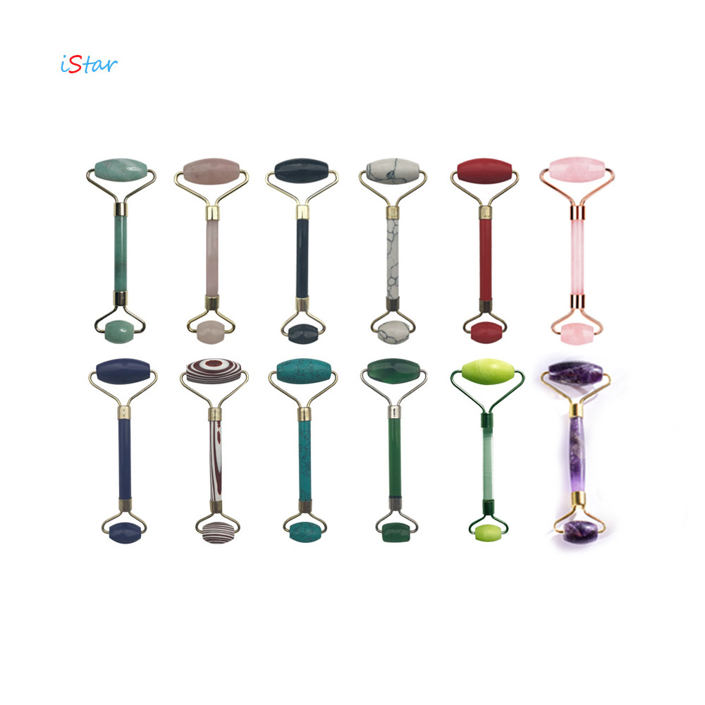 noiseless Face Massage natural stone rose quartz amethyst stones Gua Sha Natural Green jade roller