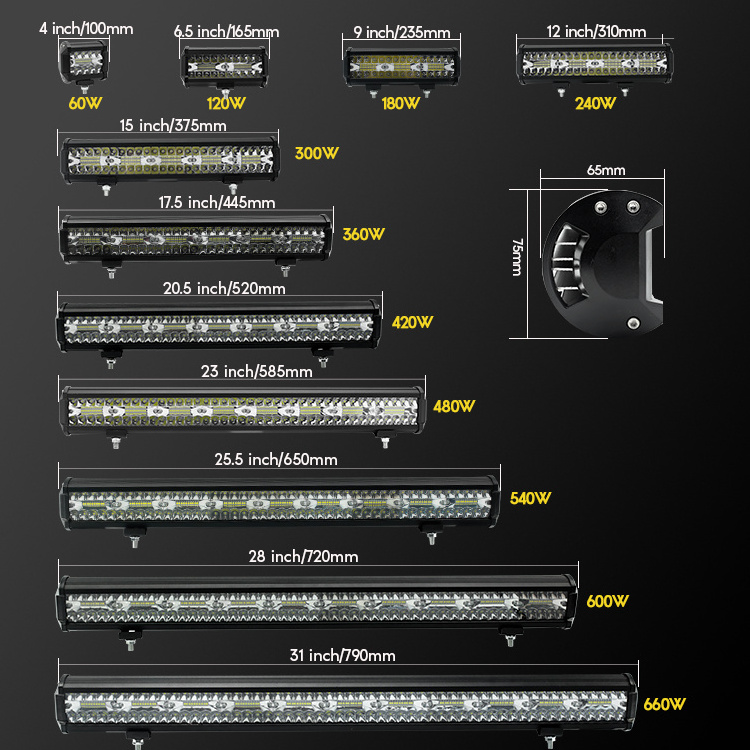 Working light bar for 4x4 ATV UTV offroad 60W 120W 180W 240W 300W 360W 420W 480W 540W 600W 660W Waterproof IP67 12v 36V dc led l