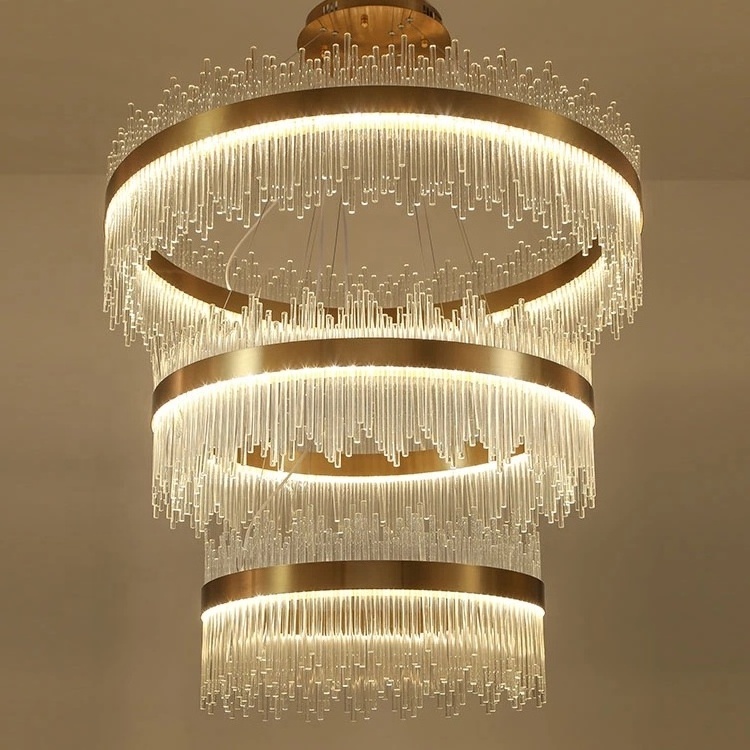 Zhong shan luxury gold pendant light stainless steel chandelier for hotel villa