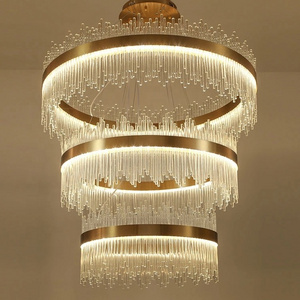 Zhong shan luxury gold pendant light stainless steel chandelier for hotel villa