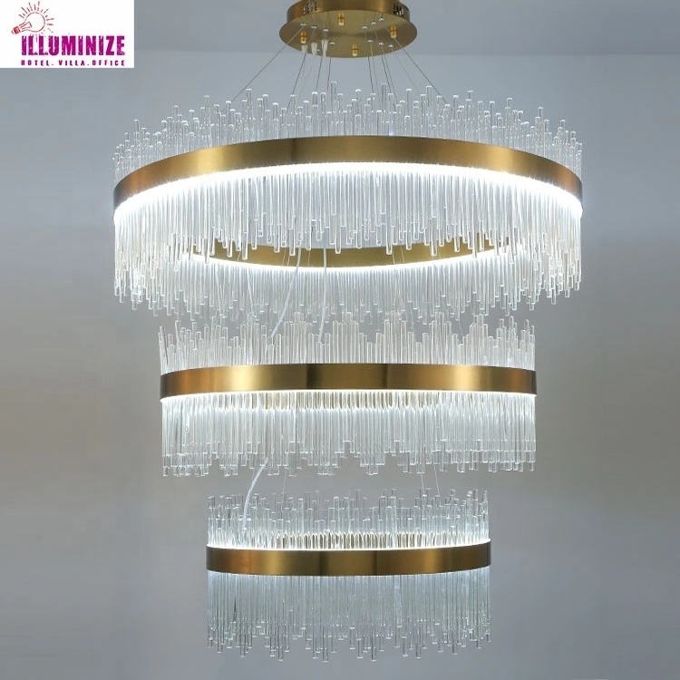 Zhong shan luxury gold pendant light stainless steel chandelier for hotel villa