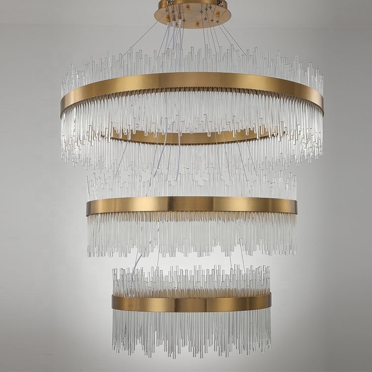 Zhong shan luxury gold pendant light stainless steel chandelier for hotel villa