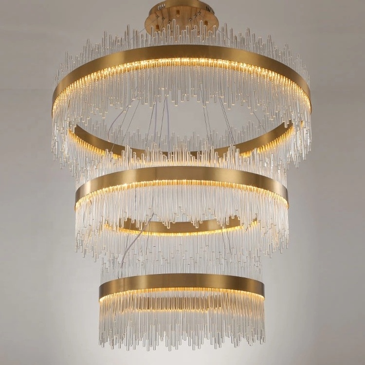 Zhong shan luxury gold pendant light stainless steel chandelier for hotel villa