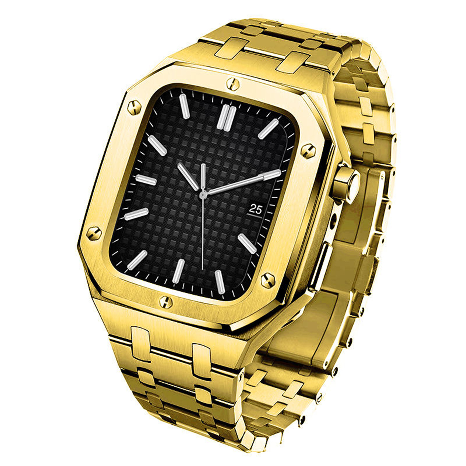 YEEYOU Luxury Ultra Series 8 7 Smart Watch Case Stainless Steel Gold with Silicone Strap 49mm 45mm Sizes Compatible Apple Watch