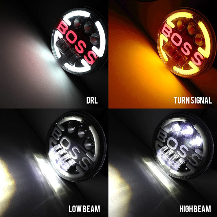 Super Bright 12v Boss High Low Beam Yellow Turn Signal Drl for Motorcycle 7 Inch Round Led Headlight For Jeep