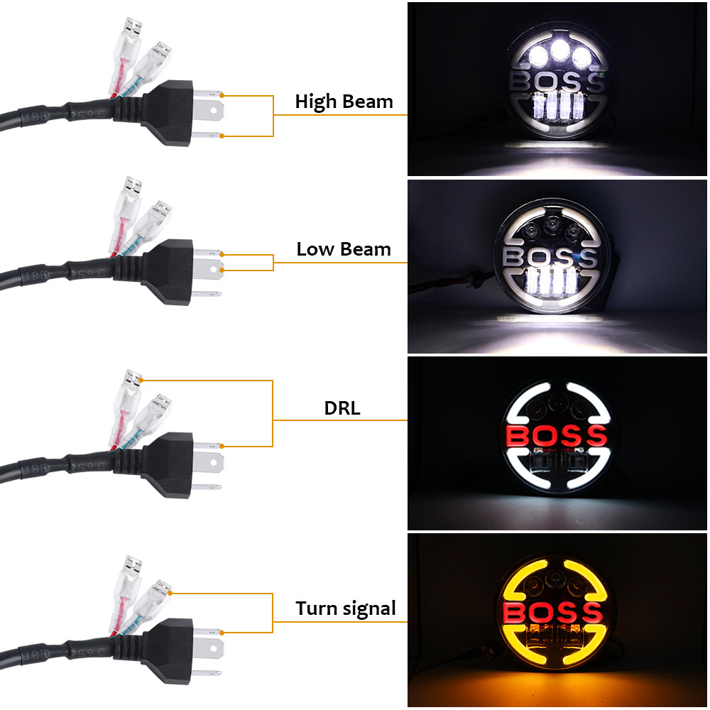 Super Bright 12v Boss High Low Beam Yellow Turn Signal Drl for Motorcycle 7 Inch Round Led Headlight For Jeep