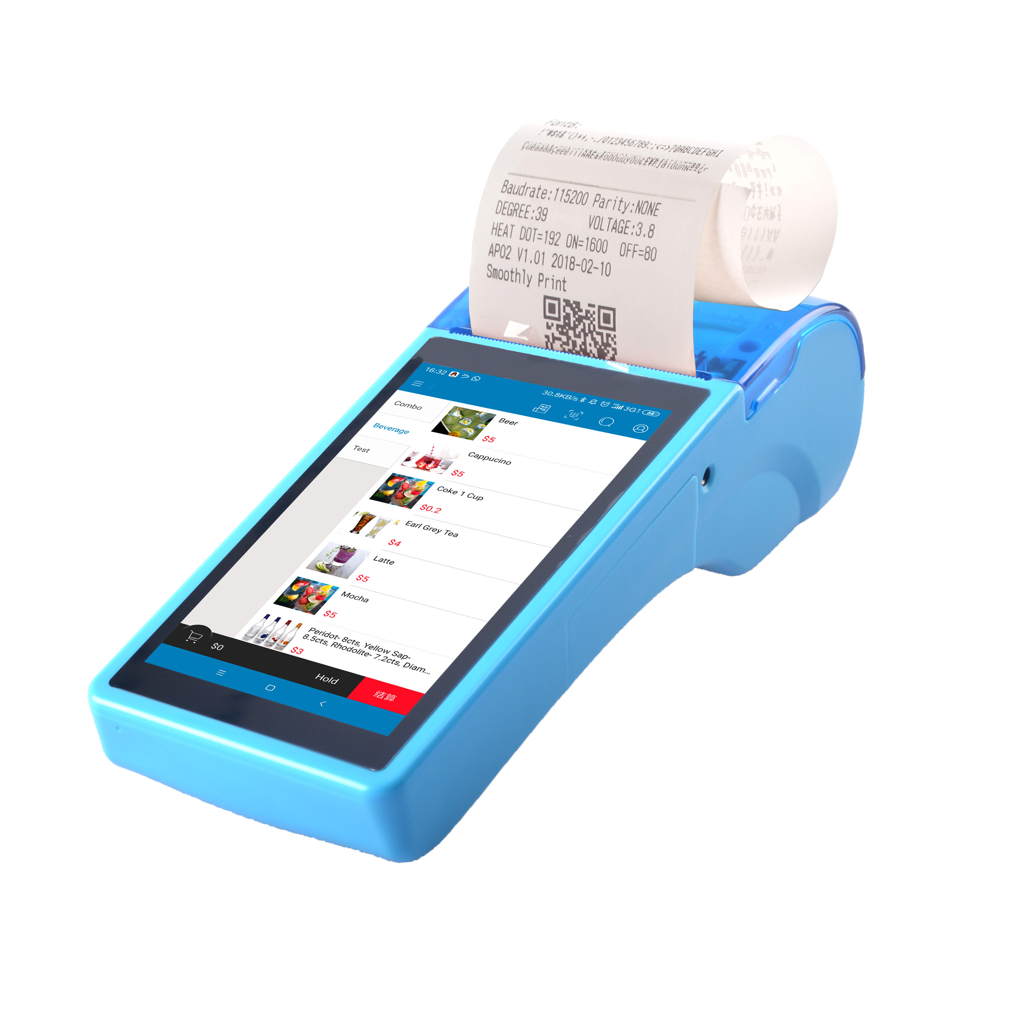 Mobile Android POS device Touch Screen Handheld Pos 58mm Thermal Printer 5 inch 3G WIFI barcode Point Of Sale System