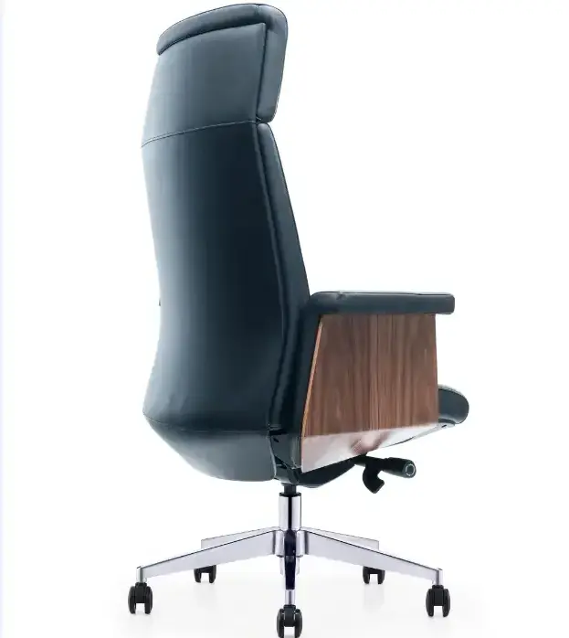 High End Quality Revolving Real Leather Boss Office Chair With Wooden Armrests