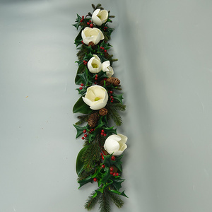 48" MAGNOLIA FLOWER & LEAF, HOLLY BERRY & LEAF, FIR LEAF AND PINECONE GARLAND[HD9835]