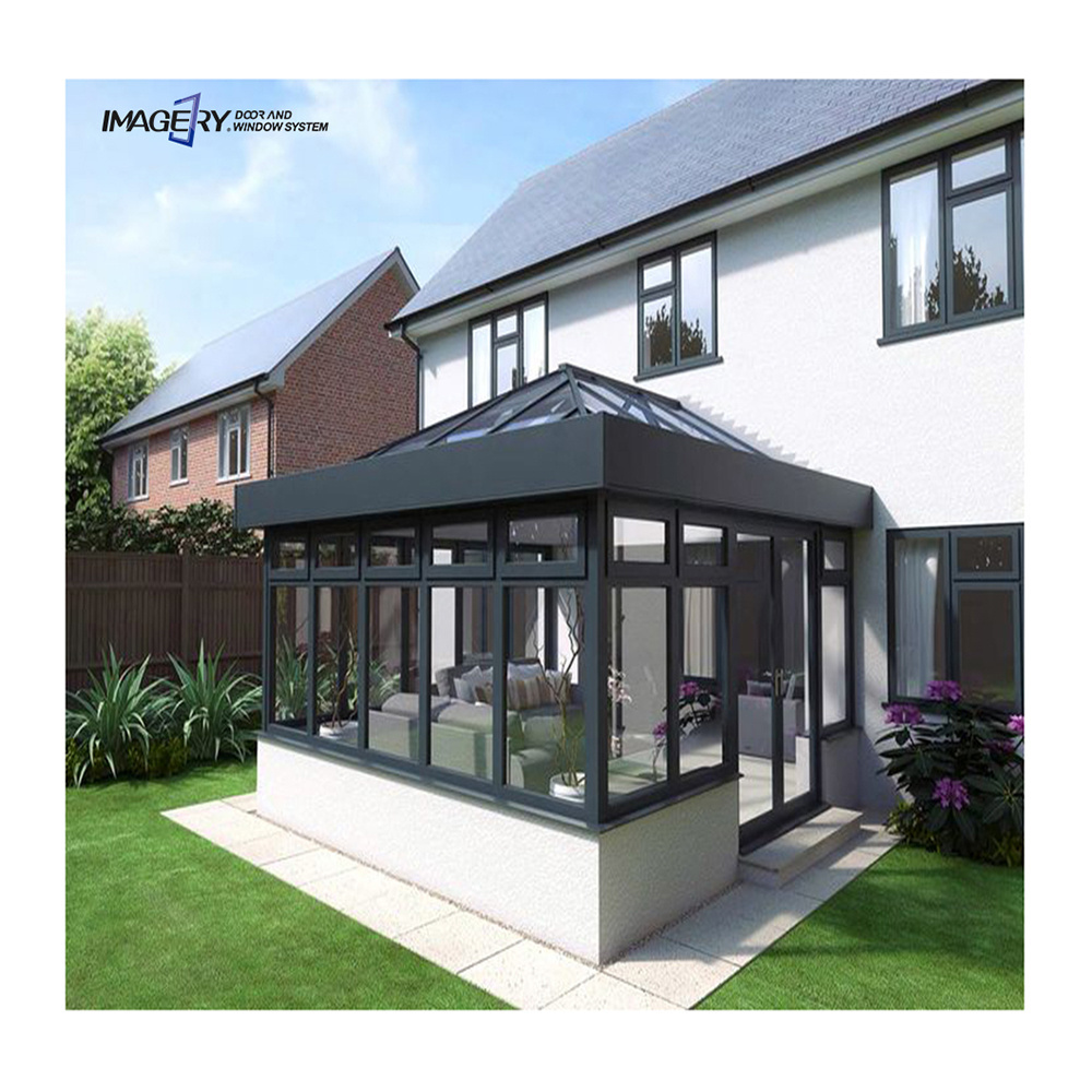 Aluminum frame retractable awning roof sliding tempered insulated glass greenhouse sunroom houses