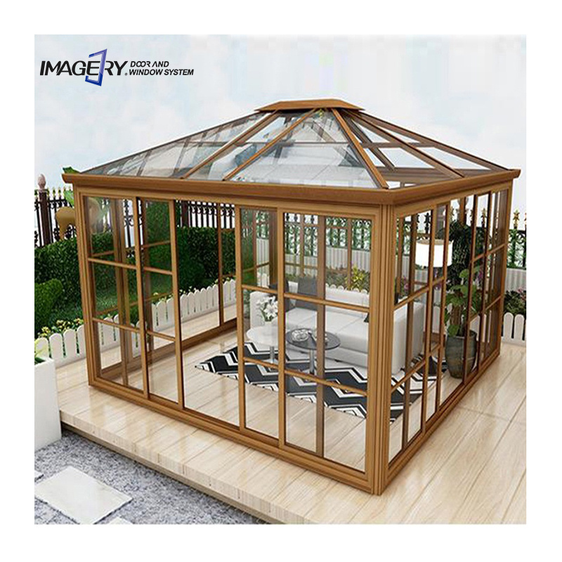 Aluminum frame retractable awning roof sliding tempered insulated glass greenhouse sunroom houses