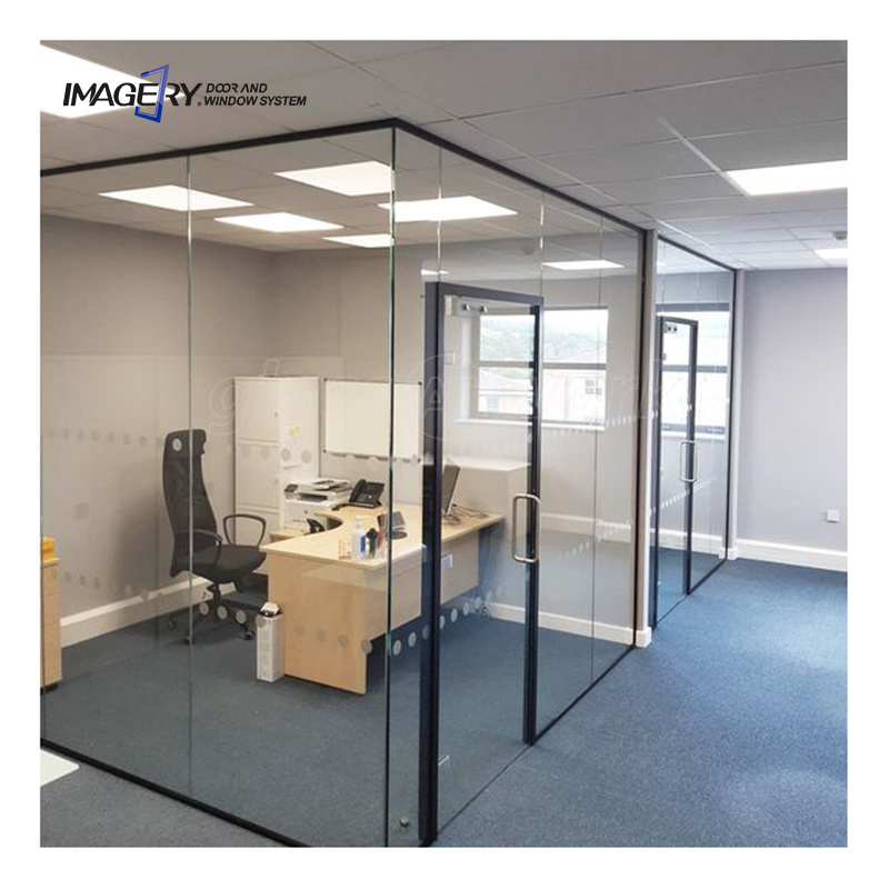 Imagery modern fixed soundproof wall division tempered glass modualr aluminum frame office partition