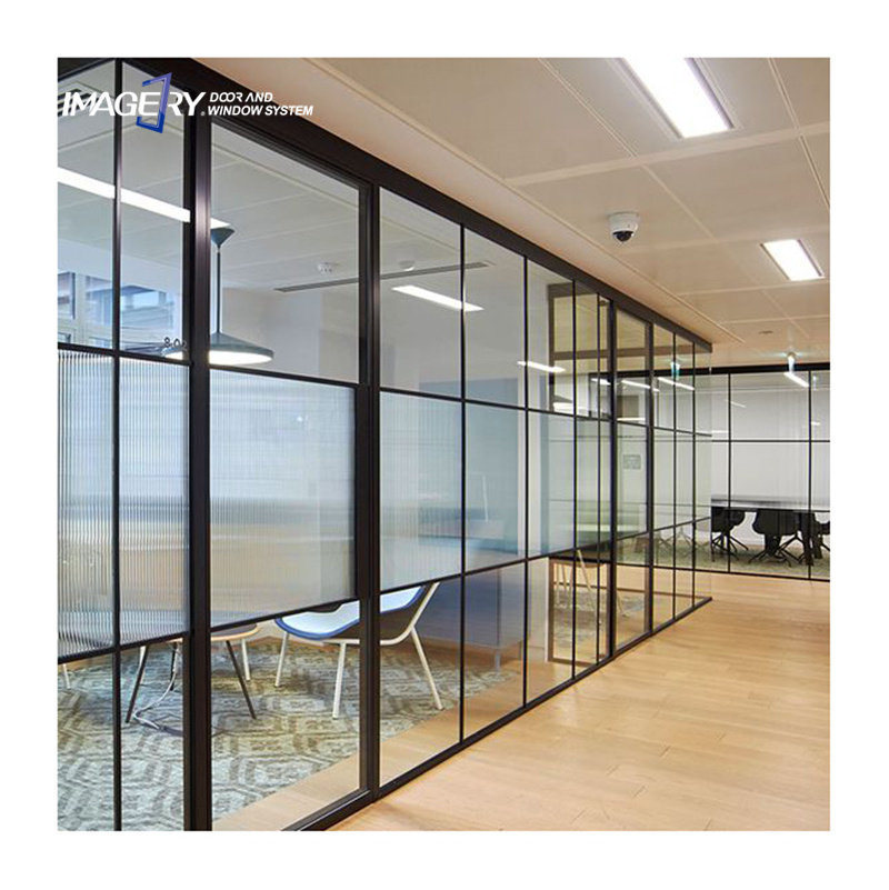 Imagery modern fixed soundproof wall division tempered glass modualr aluminum frame office partition