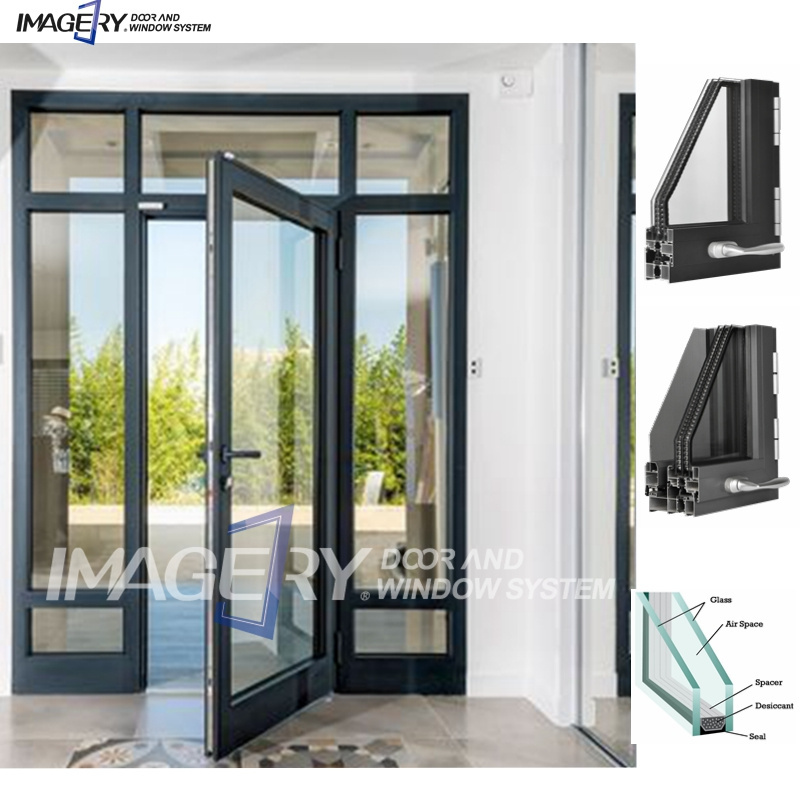 Aluminum frame front door/ KFC entrance swing door/ spring floor shop aluminum french door