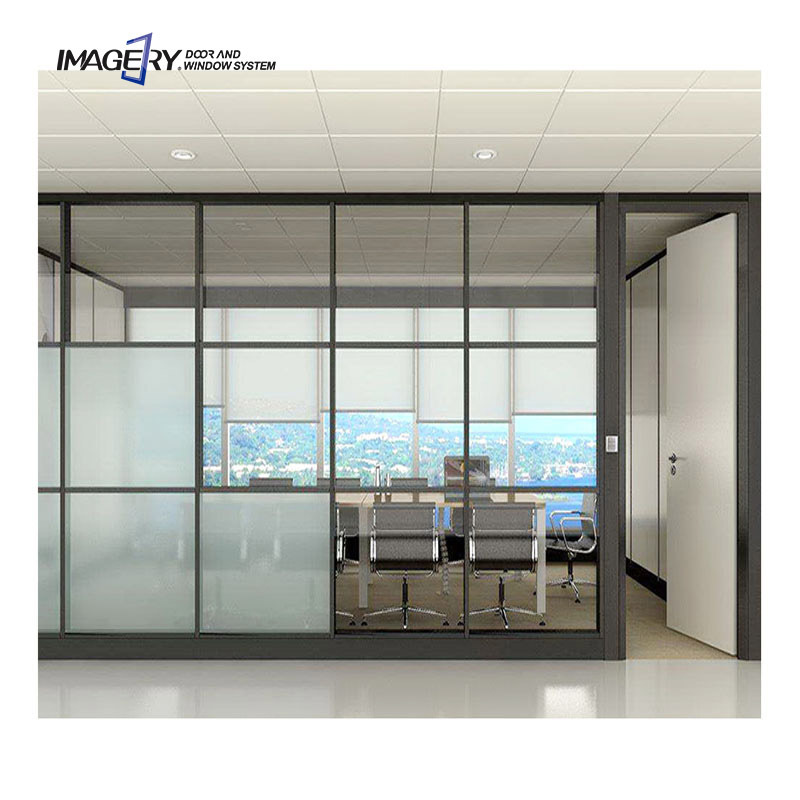 Imagery modern fixed soundproof wall division tempered glass modualr aluminum frame office partition