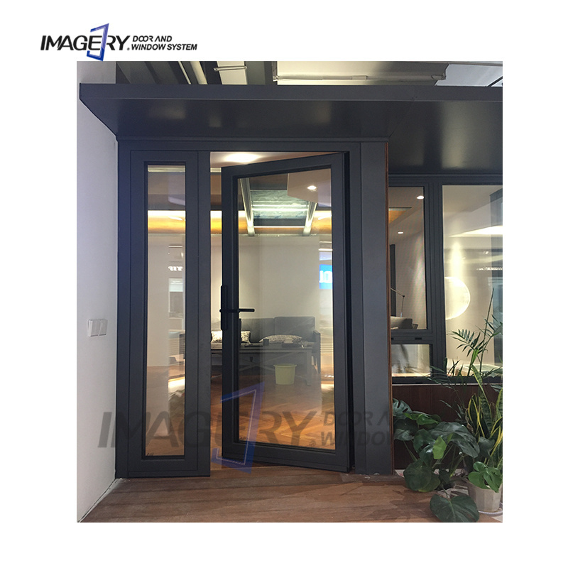 High quality smart fingerprint lock aluminum alloy double glass heat insulation swing door barrier free swing door