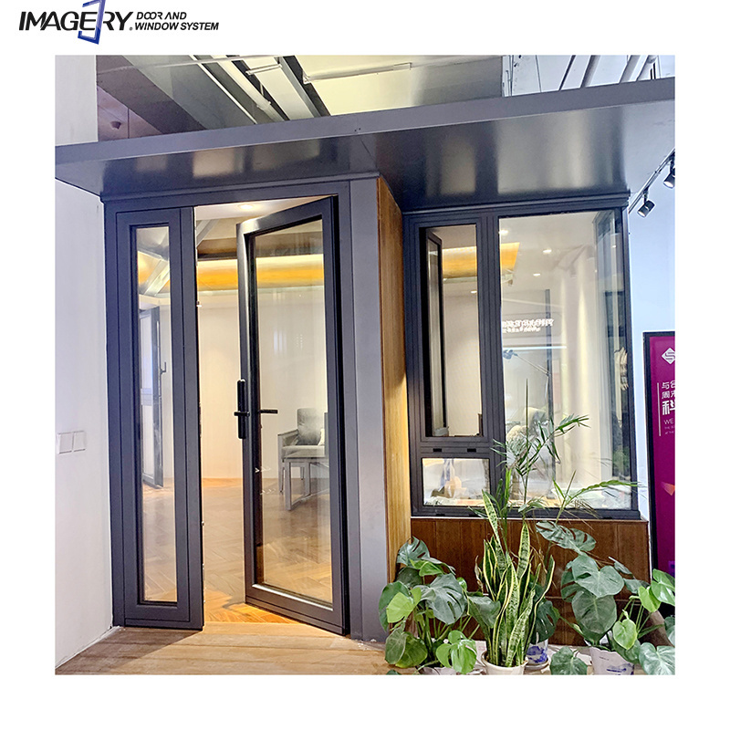 High quality smart fingerprint lock aluminum alloy double glass heat insulation swing door barrier free swing door