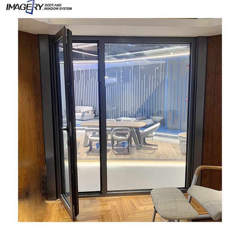 High quality smart fingerprint lock aluminum alloy double glass heat insulation swing door barrier free swing door