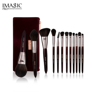 IMAGIC Makeup Brushes 12PCS Wine Red Natural Hair Eyeshadow Blending Foundation Makeup Brush Set Shader Tool