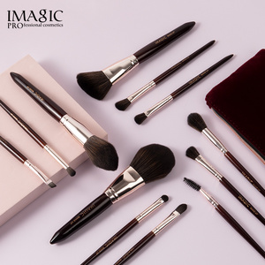 IMAGIC private label 12 pcs luxury makeup brush set wood handle loose powder foundation blush brush