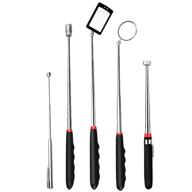 Magnetic Tool Holder Tray Set, Telescoping Magnetic Pick Up Tool Kit Include Swivel Inspection Mirror Flexible LED Flashlight