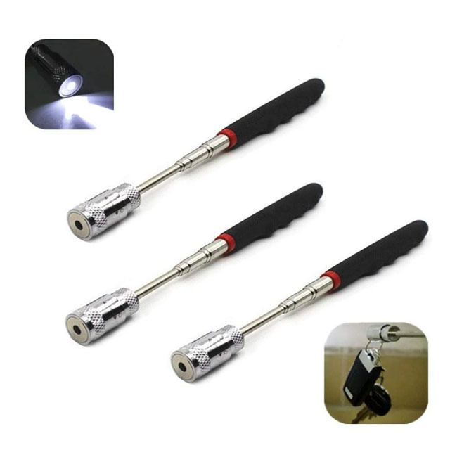 DAILYMAG 5PCS Magnetic Telescoping Pick-up Tool Kit, 360 Swivel Adjustable Inspection Mirror and Flexible LED Flashlight