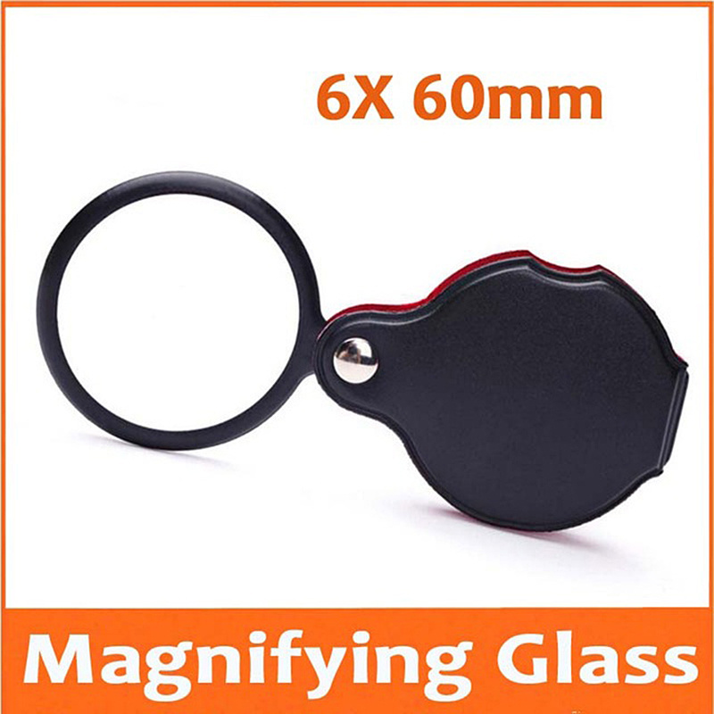 High quality portable pocket folding leather case magnifier 6X optical glass lens magnifier Pocket Mirror gift enlarger