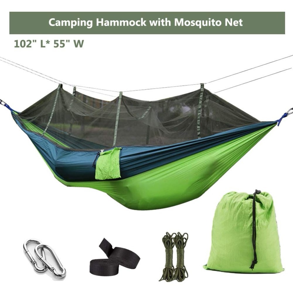 Outdoor Parachute Hanging Bed with Mosquito Net Ultra Light Nylon Double Army Green Camping Air Tent Portable Hammock