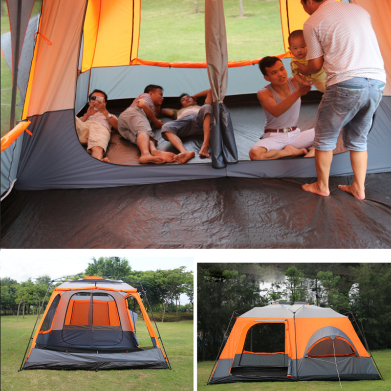 Outdoors 8-12 people 2 rooms 1 hall camping leisure tent family tourism windproof sunscreen self-driving multi-person tent