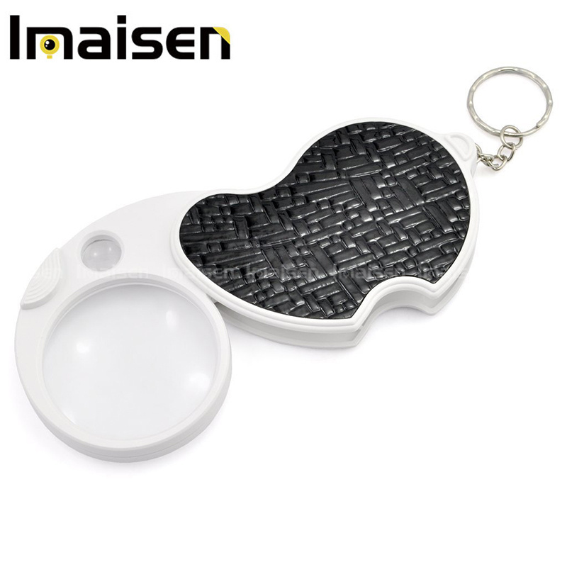 Mini Foldable 8X 20X   Magnifying Glass  LED Lighted Pocket Jewelers Loupe Magnifier with Keychain-Black