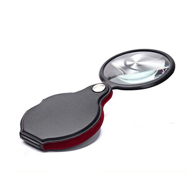 High quality portable pocket folding leather case magnifier 6X optical glass lens magnifier Pocket Mirror gift enlarger