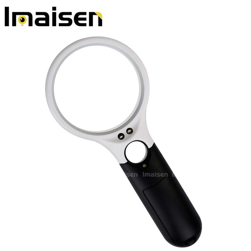 Magnifier with 3 LED Light,  2.5 X 45X Handheld Magnifier Reading Magnifying Glass Lens Jewelry Loupe White and Black