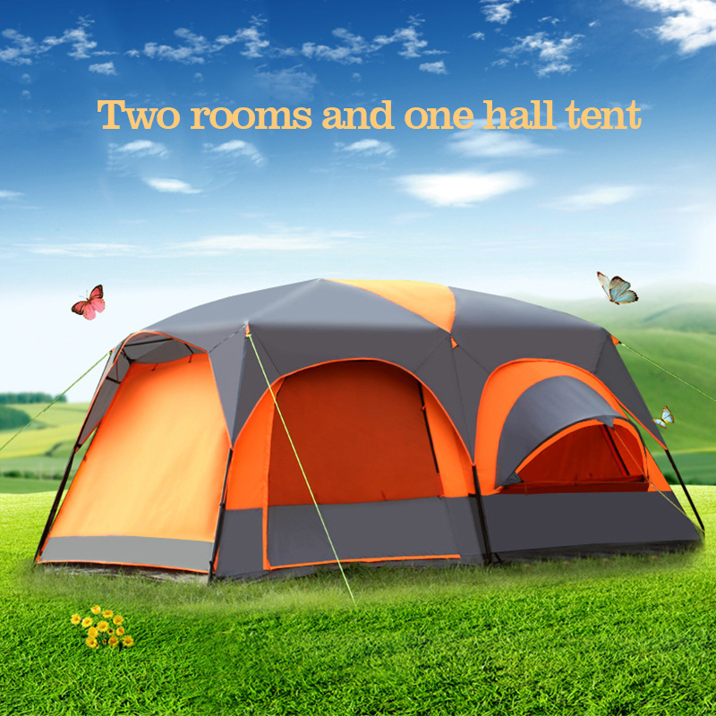 Outdoors 8-12 people 2 rooms 1 hall camping leisure tent family tourism windproof sunscreen self-driving multi-person tent