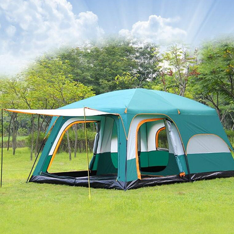 Large camping tent 10 12 person people waterproof double layer 2 living rooms and 1 hall family tents outdoor  rainproof tent