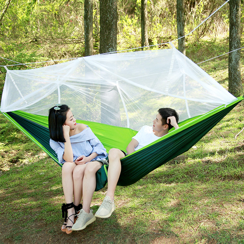 Outdoor Parachute Hanging Bed with Mosquito Net Ultra Light Nylon Double Army Green Camping Air Tent Portable Hammock