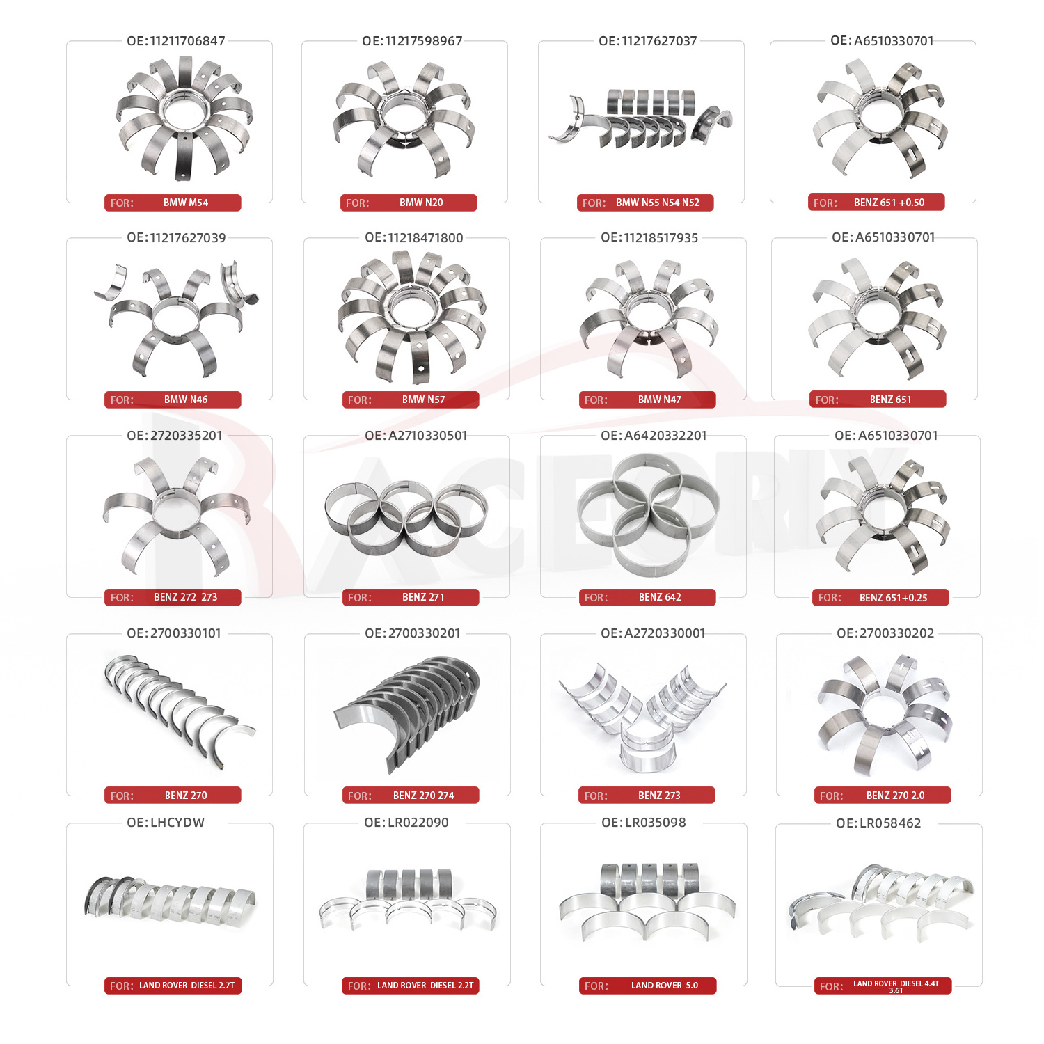 Factory direct sale Car auto engine parts crankshaft bearings diesel for Landrover 2.2T 224TD