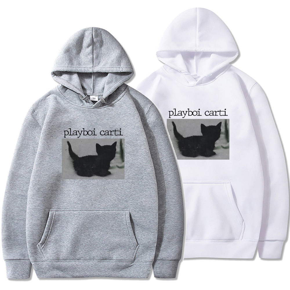 Men's Vintage Hoodies Sweatshirts Streetwear Cartoon Cat Printed Hoodie Unisex Fleece Jacket Pullover Casual Hoodie