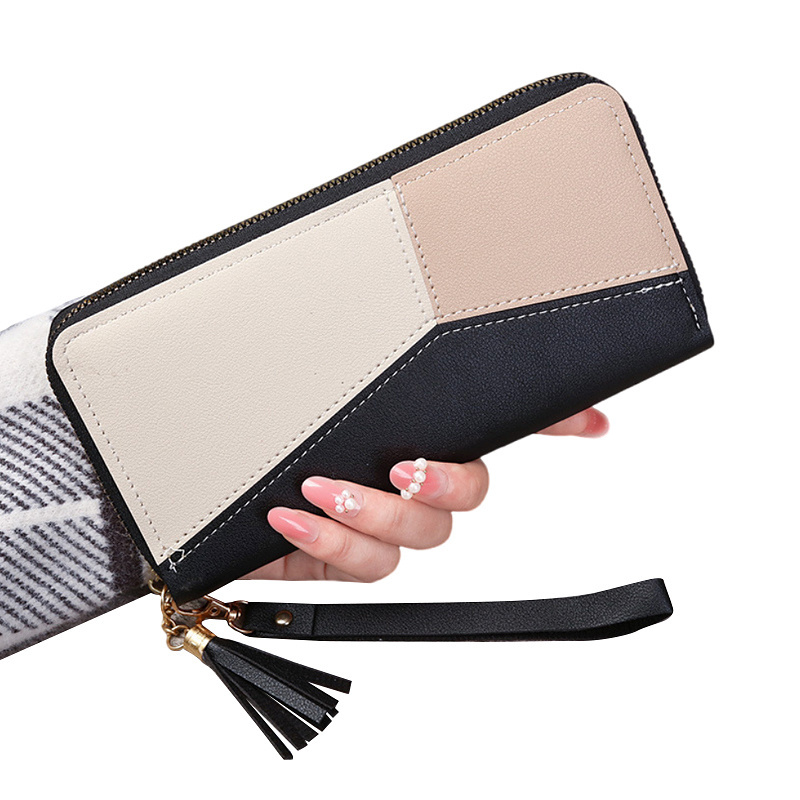 Fashion Women Long Wallets Contrast Color Phone Bag Pu Ladies Purse Card Holder Handbags Money Clip Coin Zipper Wallet