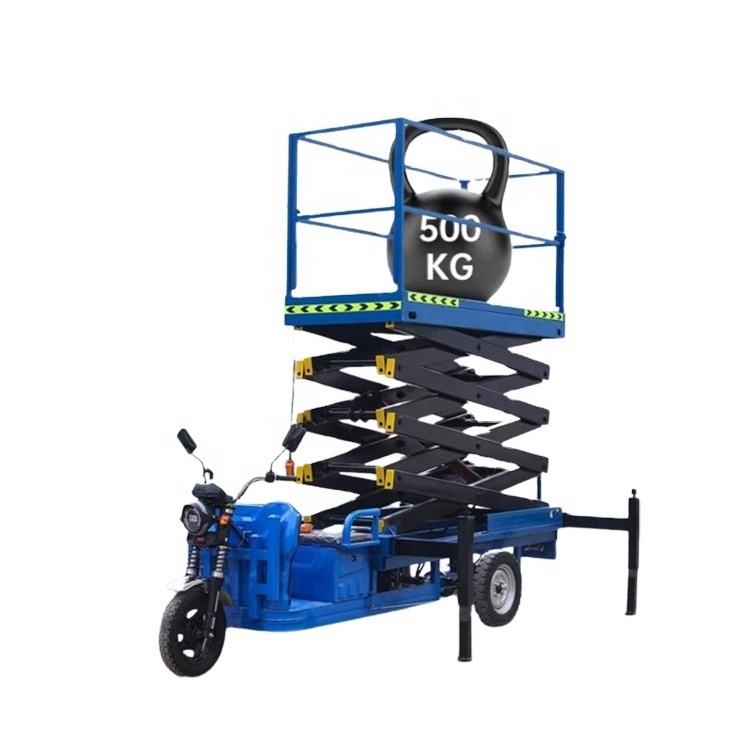 Mobile Tricycle Electric Hydraulic Lift 500kg Scissor Lift Platform 10m Elevating Work Platform