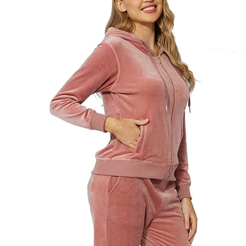 2022 European and American fashion women's new autumn and winter Korean velvet hooded two-piece suit velour tracksuit