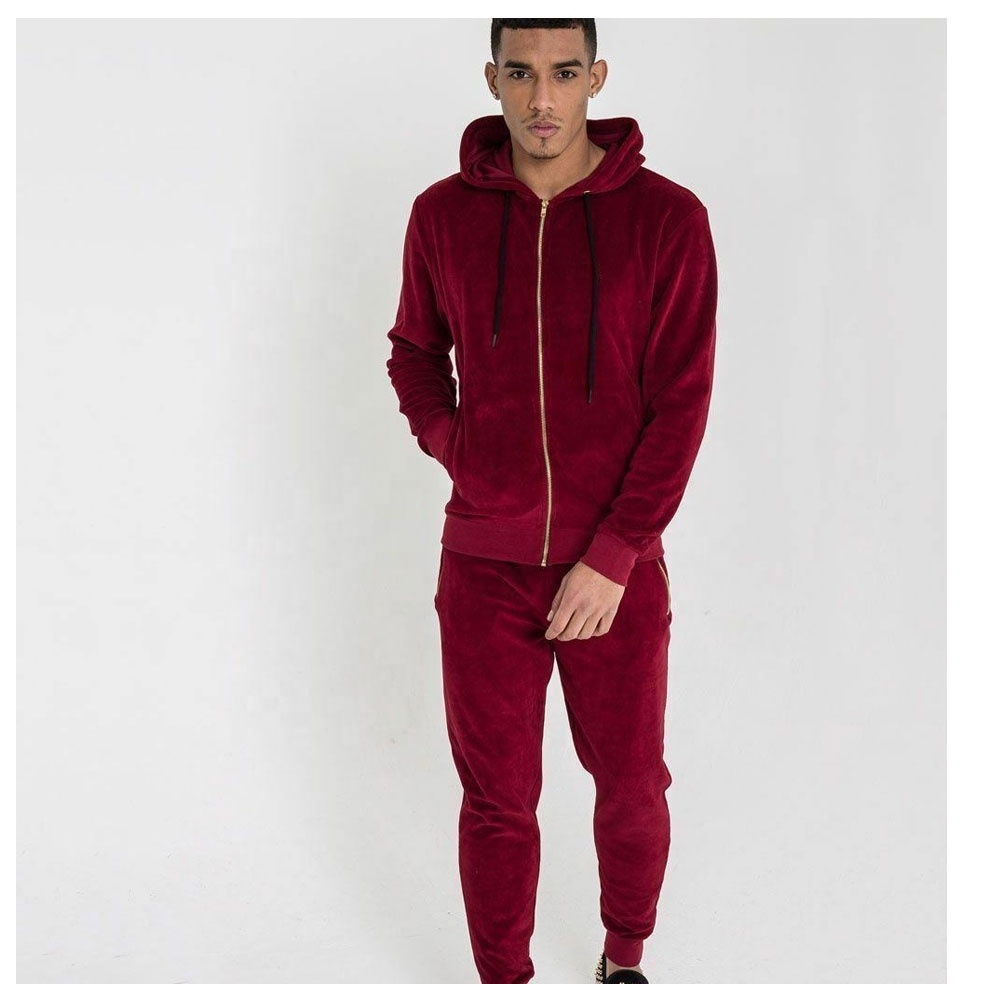 Men custom blank 2 piece velvet tracksuits sets wholesale custom logo latest design slim fit velour tracksuits for men