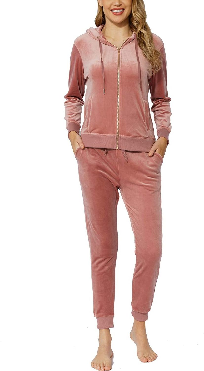 2022 European and American fashion women's new autumn and winter Korean velvet hooded two-piece suit velour tracksuit