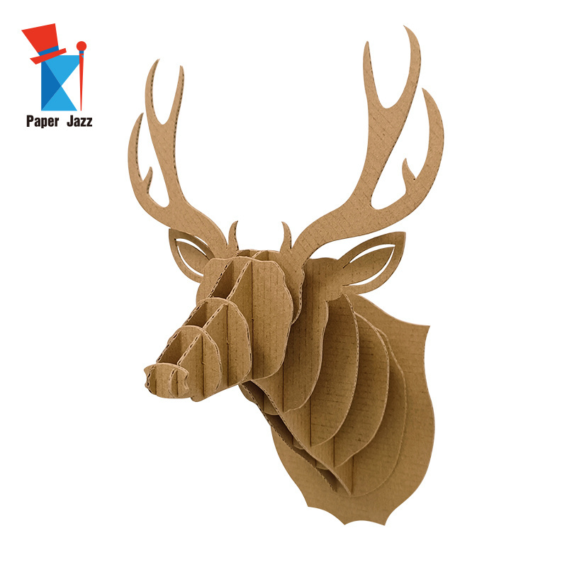 hot selling custom corrugated cardboard animals 3d puzzles deer head model for wall hanging home decoration